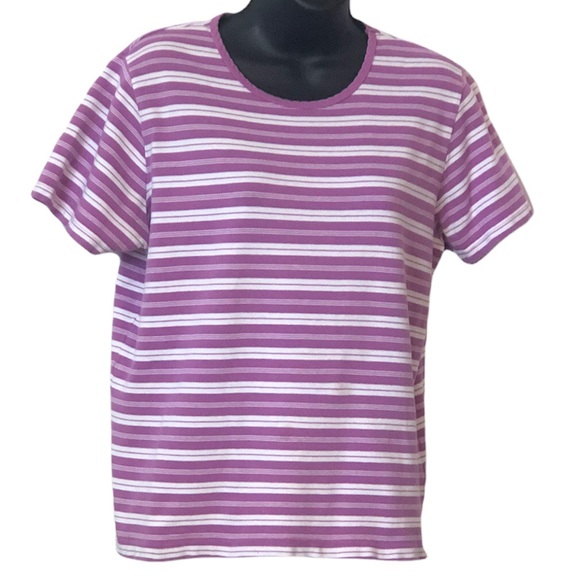 Faded Glory Stretch womens purple and white striped shortsleeve shirt top - Picture 3 of 12